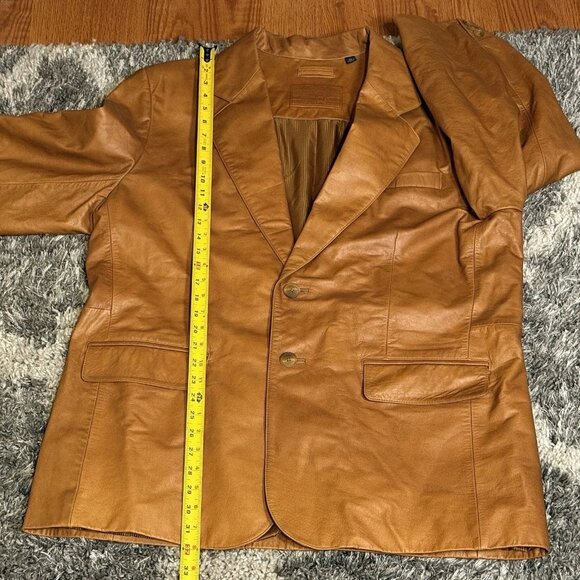 Roundtree & Yorke Cognac Brown Leather Blazer Jacket 2-Button Lined Men Size XL - Picture 2 of 4